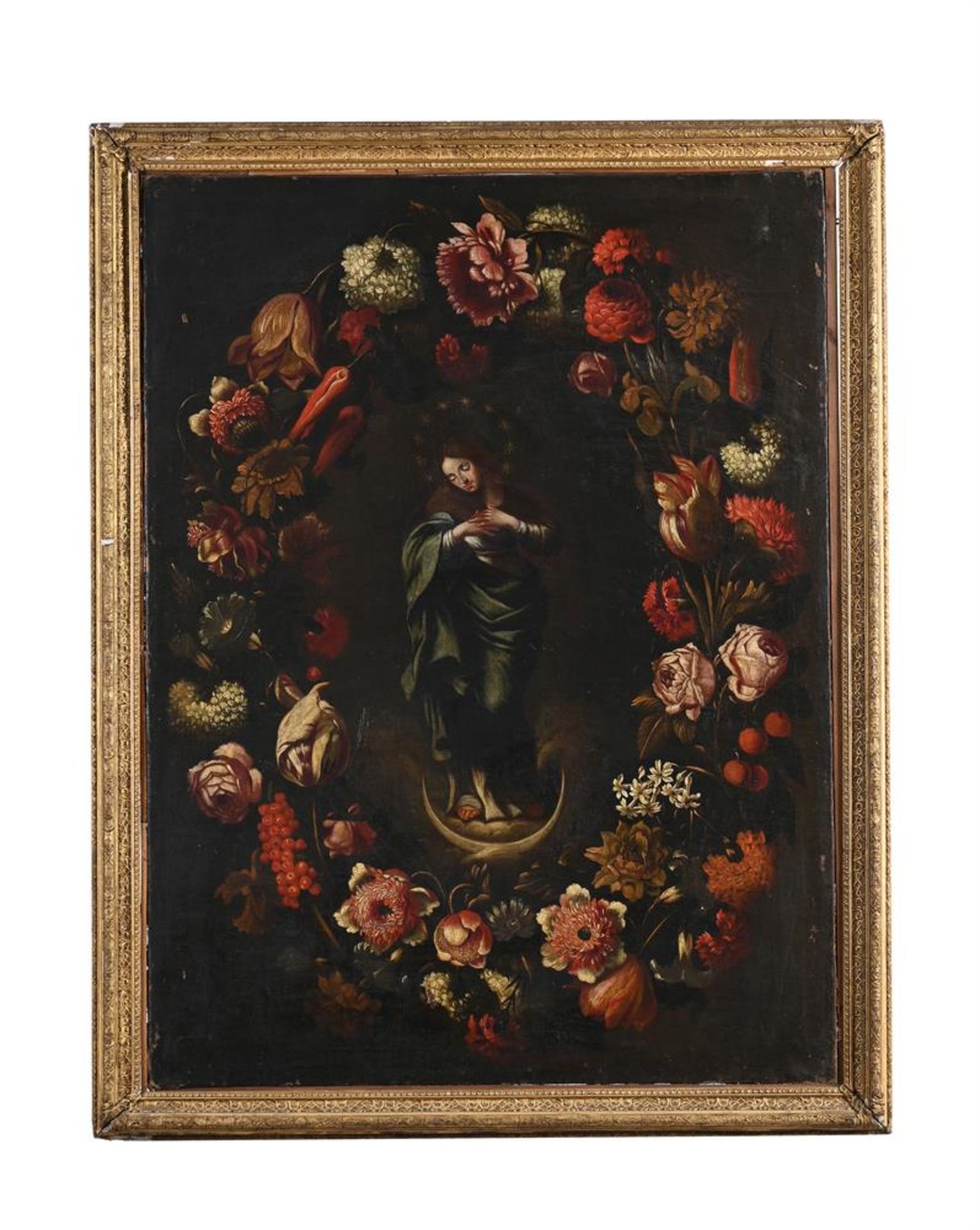 CIRCLE OF JAN BRUEGHEL THE YOUNGER (FLEMISH 1601 - 1678), THE MADONNA WITHIN A GARLAND OF FLOWERS - Image 2 of 3