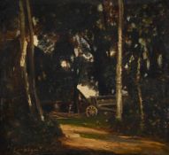 HENRI JOSEPH HARPIGNIES (FRENCH 1819-1916), CART IN A WOODED LANDSCAPE