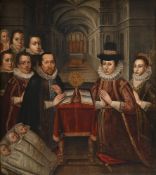 ENGLISH SCHOOL (CIRCA 1600)RICHARD TOWNLEY (1560-1628) AND HIS WIFE WITH THEIR SIX LIVING CHILDREN