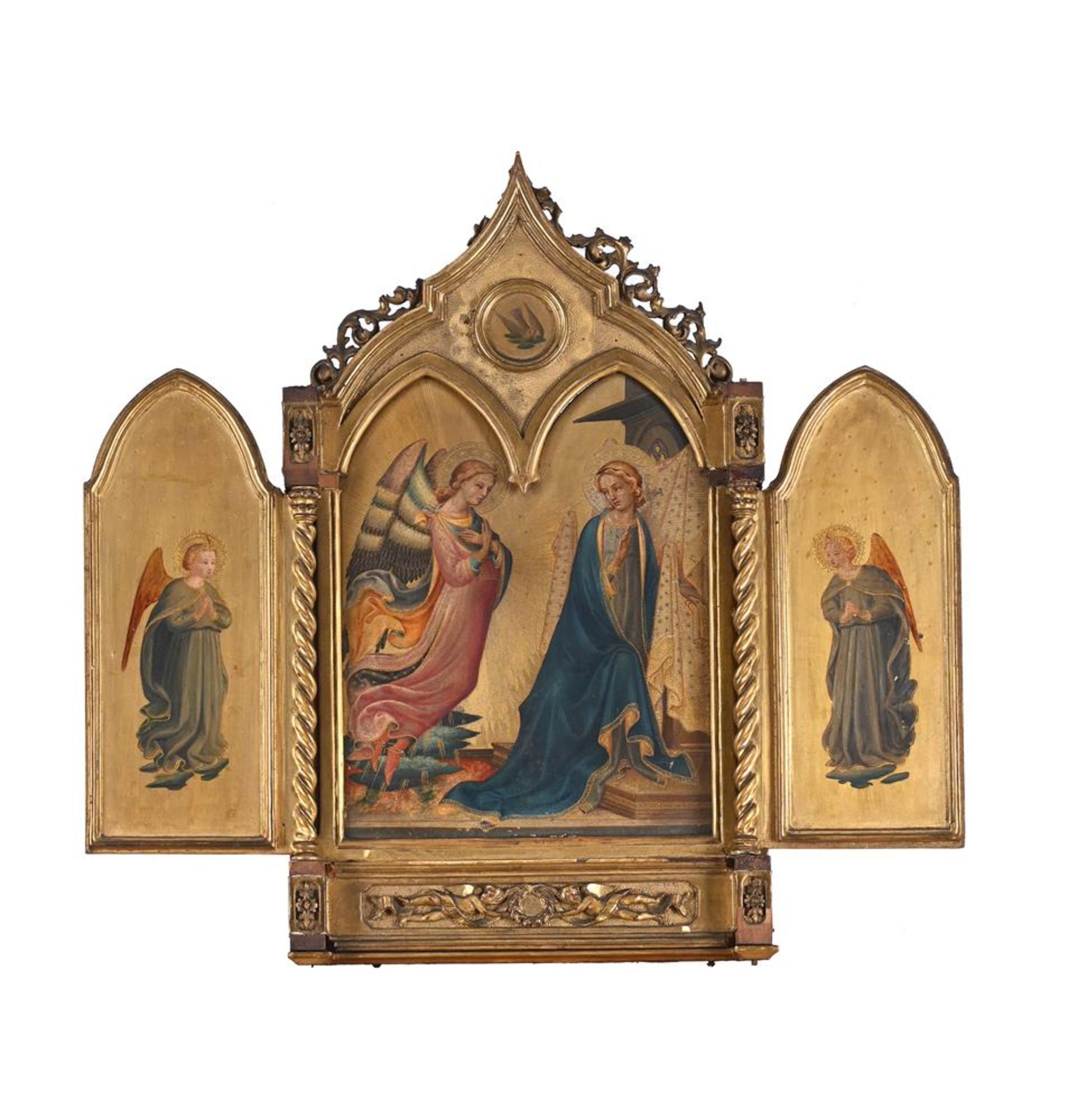 FLORENTINE SCHOOL (19TH CENTURY), TRIPTYCH: THE ANNUNCIATION (CENTRAL PANEL) WITH TWO SAINTS