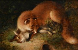 FOLLOWER OF GEORGE W. HORLOR, A FOX WITH A RABBIT