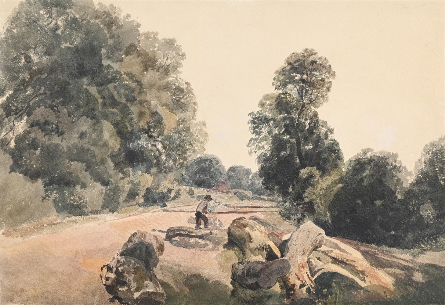 PETER DE WINT (BRITISH 1784-1849), LANDSCAPE WITH LOGGER