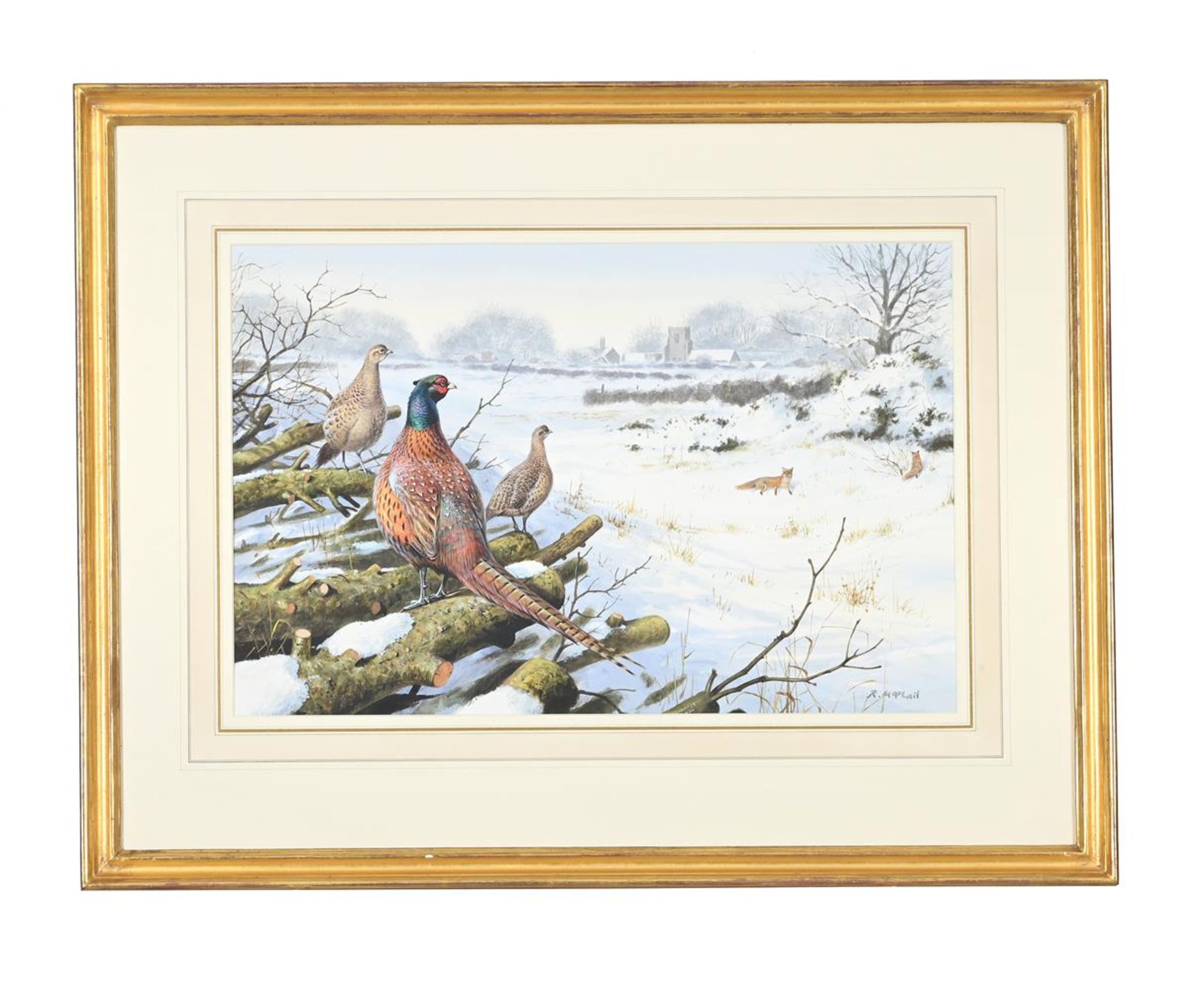 λ RODGER MACPHAIL (BRITISH B. 1953), PHEASANTS AND FOXES IN THE SNOW ON THE OUTSKIRTS OF A VILLAGE - Bild 2 aus 3