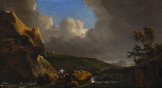 FOLLOWER OF JOSEPH VERNET, FISHERMEN IN A ROCKY RIVER LANDSCAPE