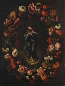 CIRCLE OF JAN BRUEGHEL THE YOUNGER (FLEMISH 1601 - 1678), THE MADONNA WITHIN A GARLAND OF FLOWERS