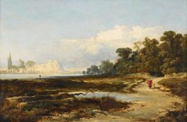 EDMUND JOHN NIEMANN (BRITISH 1813-1876), FIGURE IN A RIVER LANDSCAPE
