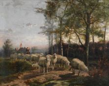CORNELIS VAN LEEMPUTTEN (BELGIAN 1841-1902), SHEPHERDESS WITH HER FLOCK