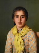 VITTORIO MATTEO CORCOS (ITALIAN 1859 - 1933), PORTRAIT OF A GIRL IN A YELLOW SHAWL
