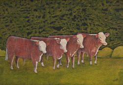 λ JAMES LLOYD (BRITISH 1905-1974), FOUR COWS IN A FIELD