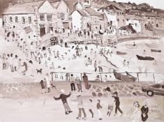 λ FRED YATES (BRITISH 1922-2008), SEASIDE TOWN WITH BEACH