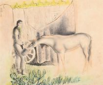 λ JOHN SKEAPING (BRITISH 1901-1980), TRAVELLER FEEDING HIS HORSE