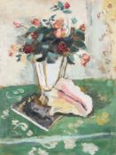 λ JEAN JULES LOUIS CAVAILLES (FRENCH 1901-1977), CONCH SHELL, MAGAZINE AND VASE OF FLOWERS