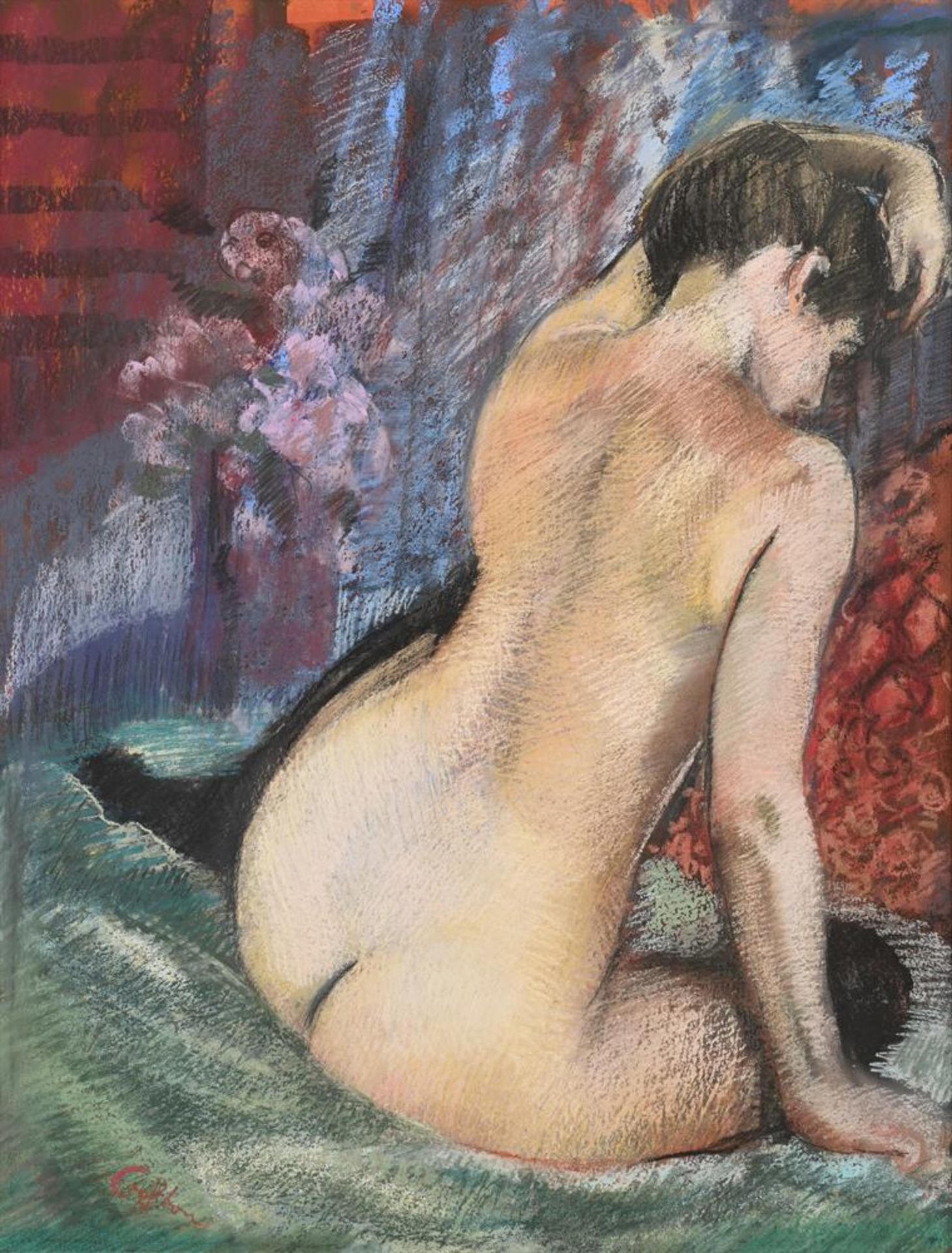 JACQUELINE CROFTON (BRITISH B. 1946), NUDE WITH BLACK STOCKINGS