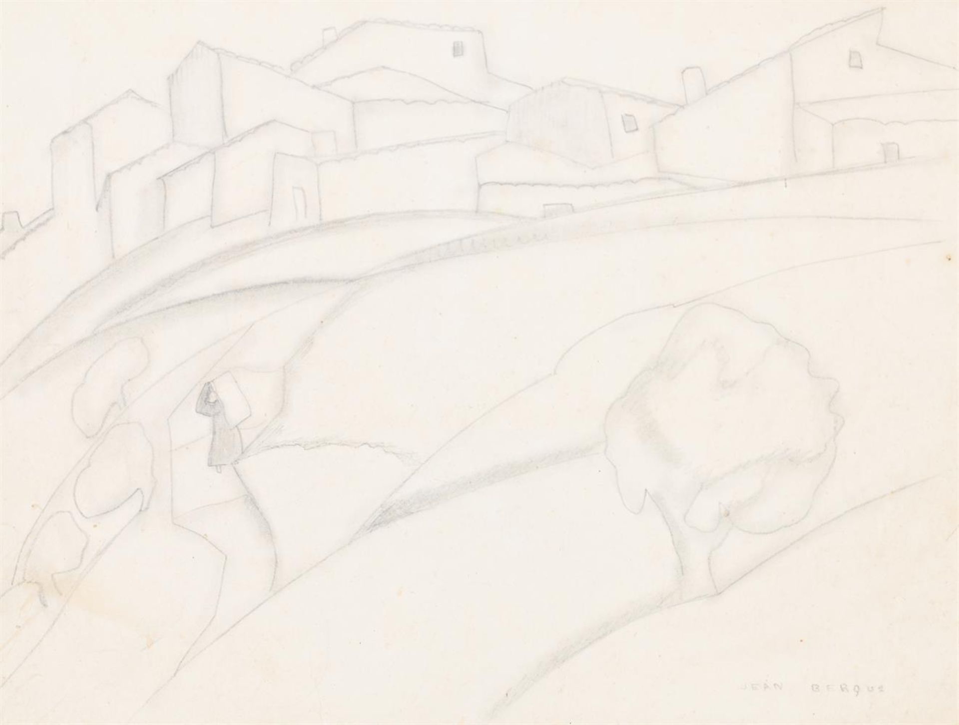 λ JEAN BERQUE (FRENCH 1896-1954), VIEW OF A TOWN ON A HILL
