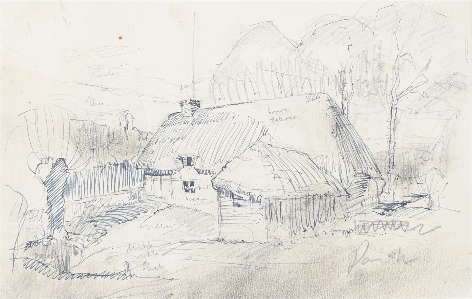 λ JOHN NASH (BRITISH 1893-1977), THATCHED COTTAGE IN COUNTRY LANDSCAPE - Image 2 of 3