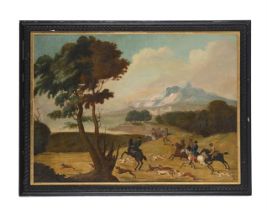 ENGLISH SCHOOL (18TH CENTURY), HUNTING IN A LANDSCAPE