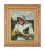 CONTINENTAL SCHOOL (19TH CENTURY), YOUNG GIRL HOLDING A SUNFLOWER