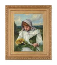 CONTINENTAL SCHOOL (19TH CENTURY), YOUNG GIRL HOLDING A SUNFLOWER