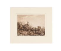 CORNELIUS VARLEY (BRITISH 1781-1873), LANDSCAPE WITH A HILLSIDE TOWN
