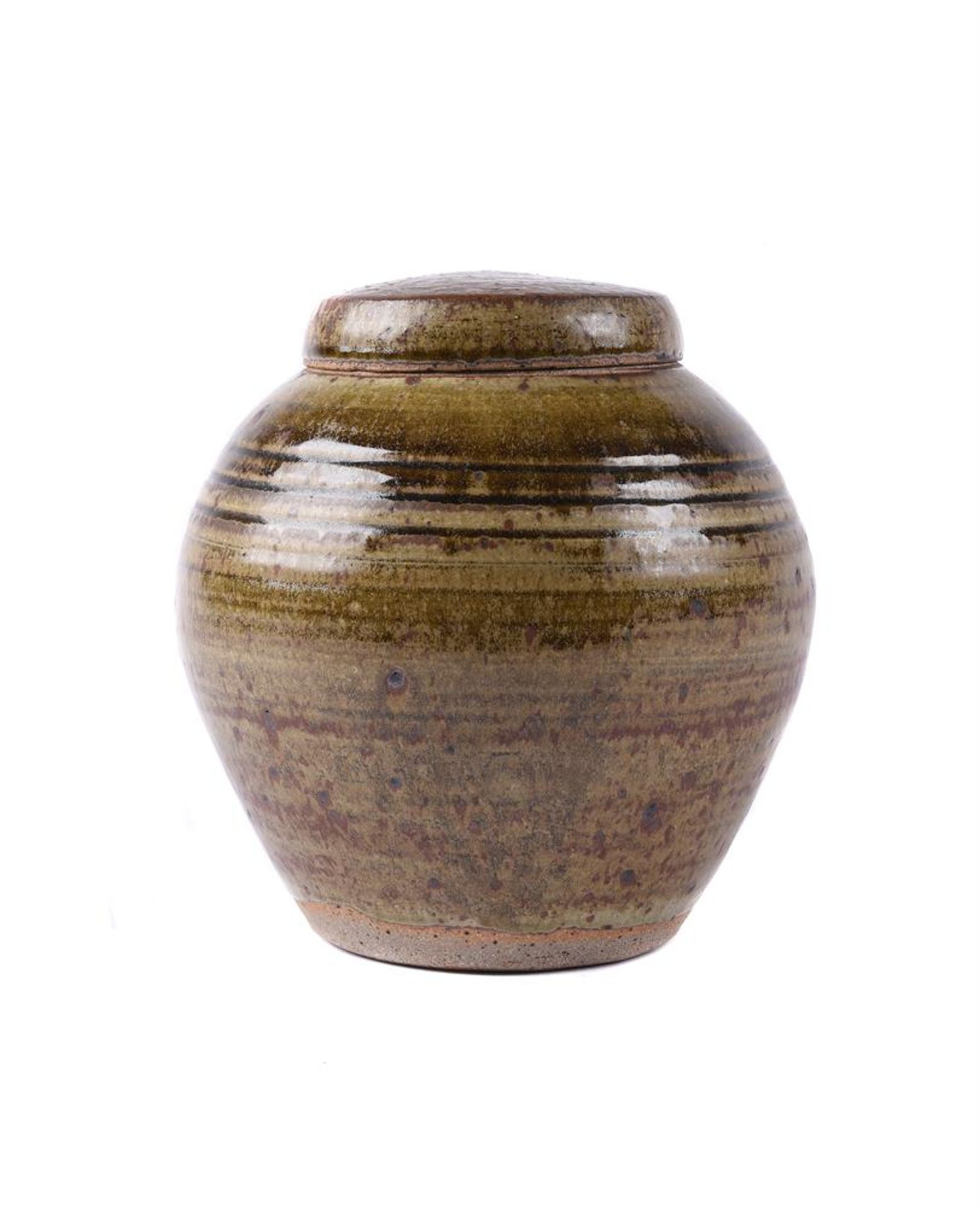 λ JIM MALONE (BRITISH B. 1946), A BROWN GLAZED JAR AND COVER