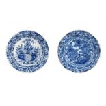 TWO VARIOUS DUTCH DELFT BLUE AND WHITE CHARGERS