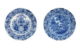 TWO VARIOUS DUTCH DELFT BLUE AND WHITE CHARGERS