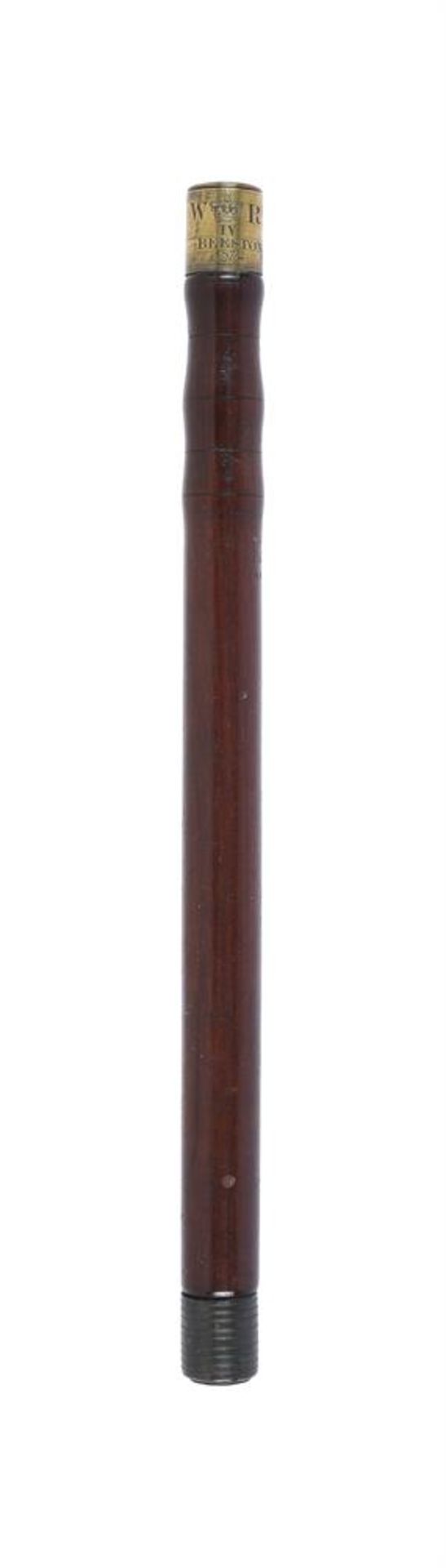 A WILLIAM IV MAHOGANY AND DATED BRASS MOUNTED TRUNCHEON