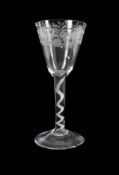 AN ENGRAVED MERCURY TWIST WINE GLASS