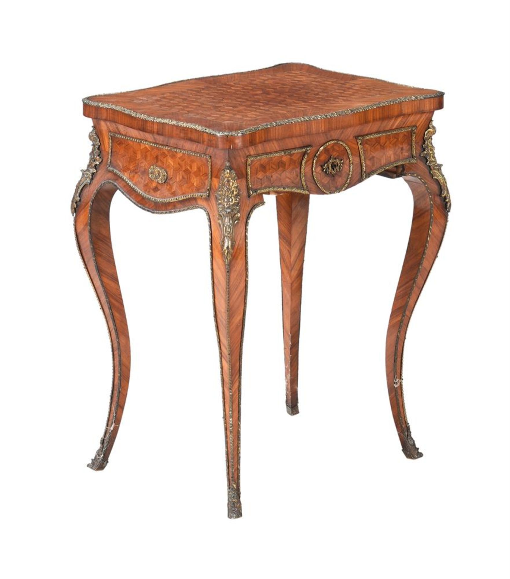 Y A FRENCH KINGWOOD PARQUETRY AND GILT METAL MOUNTED OCCASIONAL TABLE