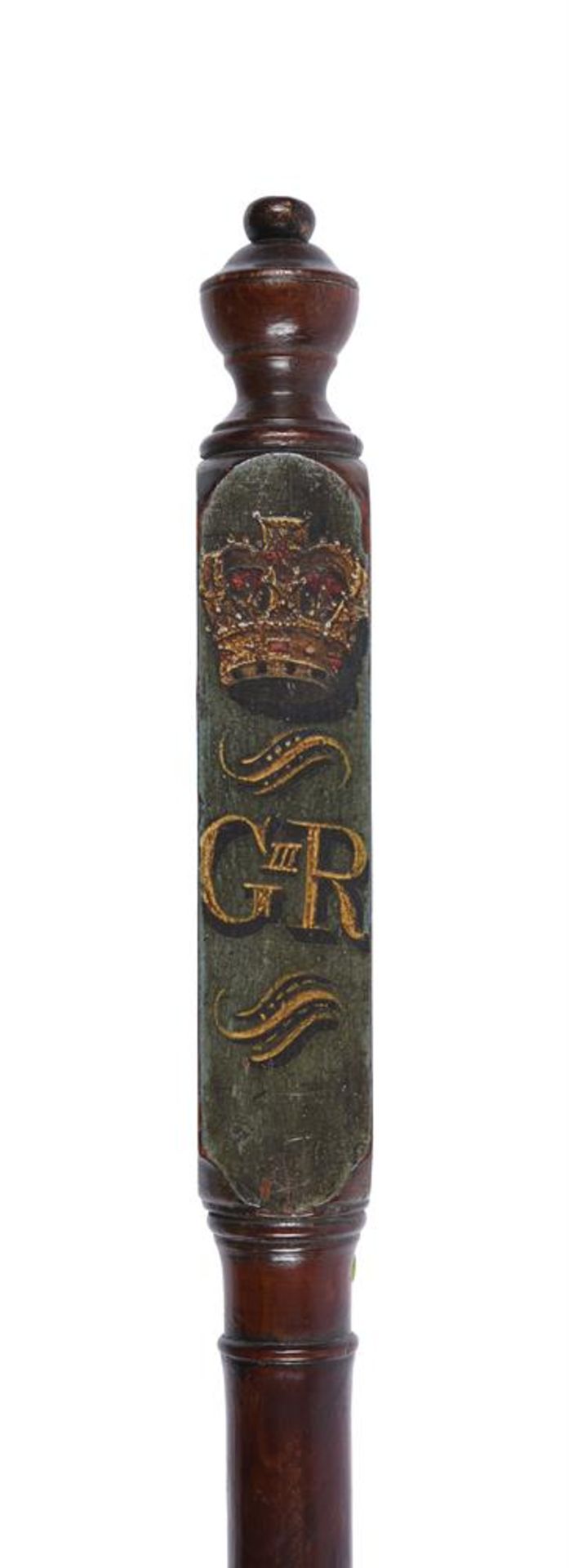 A GEORGE III WEST COUNTRY PAINTED WALNUT TRUNCHEON - Image 2 of 5