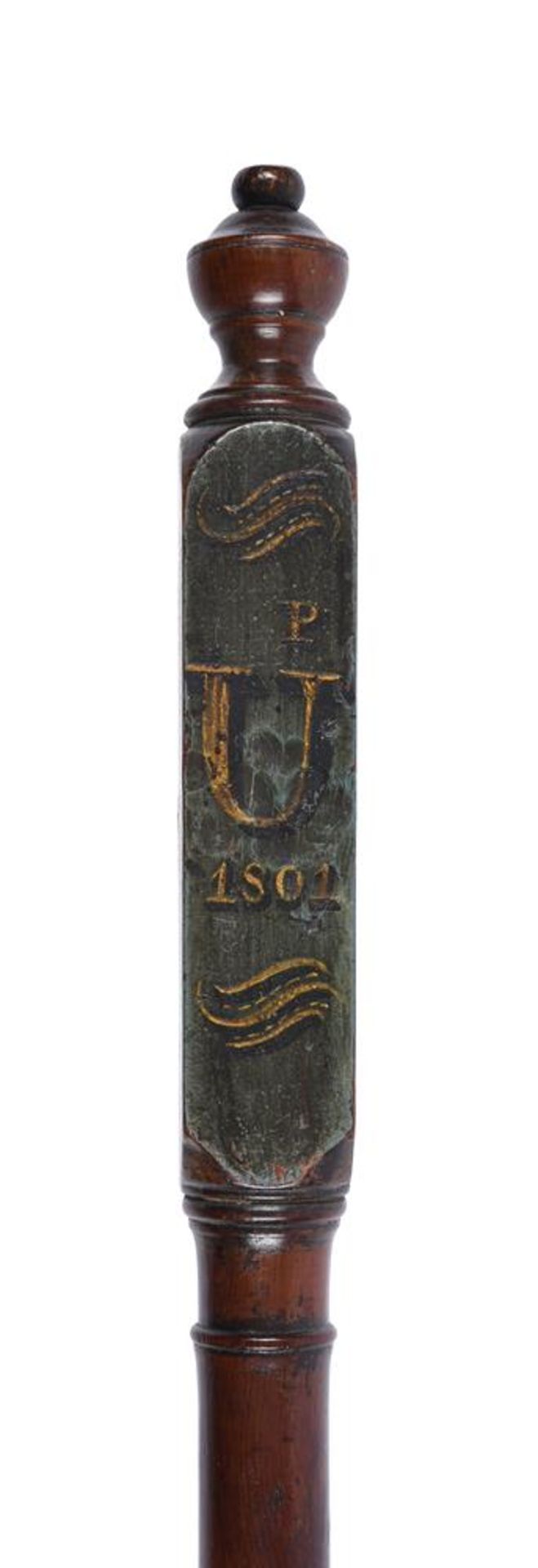 A GEORGE III WEST COUNTRY PAINTED WALNUT TRUNCHEON - Image 5 of 5