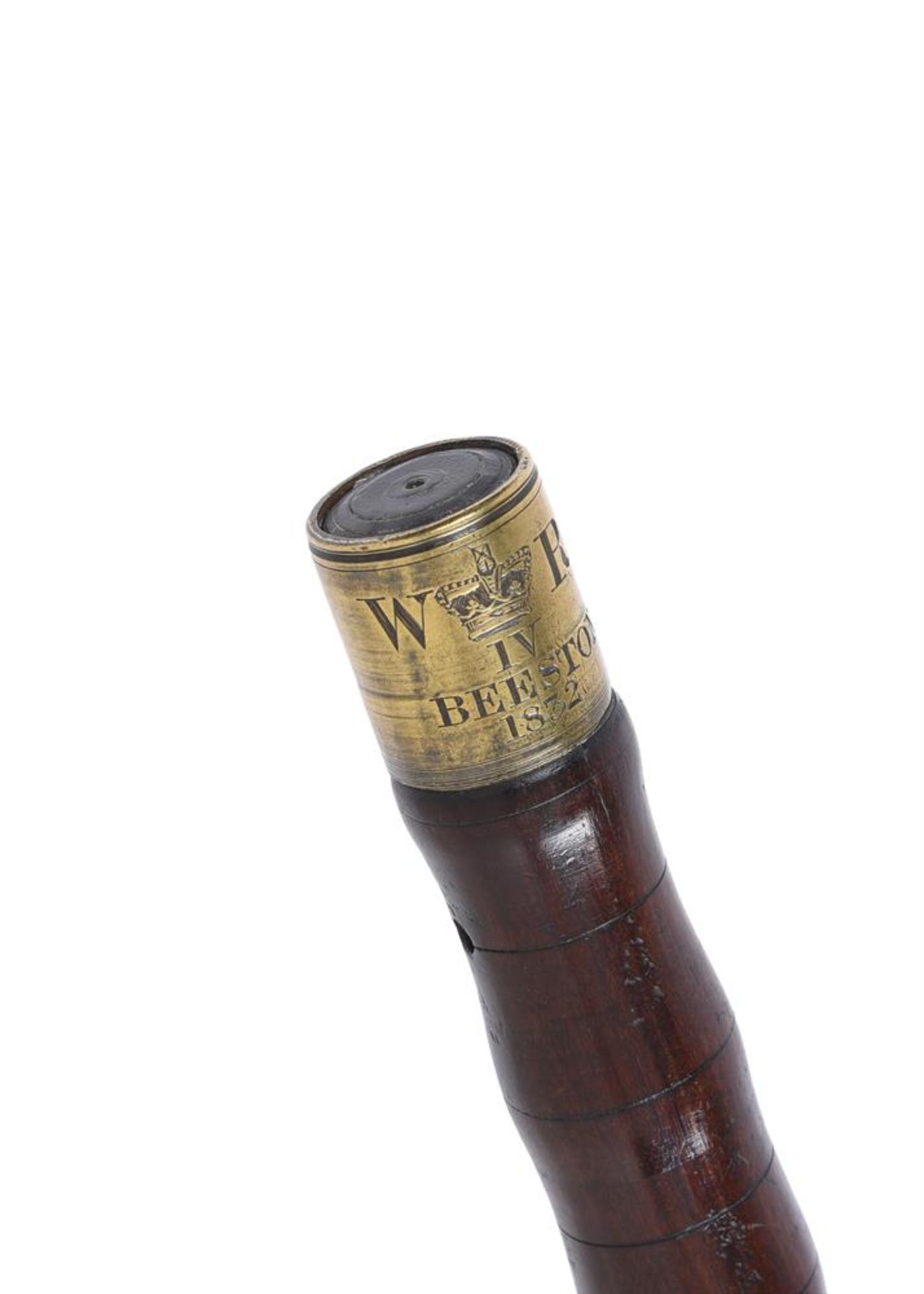 A WILLIAM IV MAHOGANY AND DATED BRASS MOUNTED TRUNCHEON - Image 2 of 3