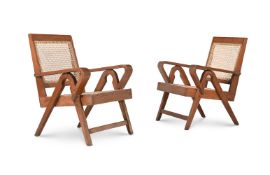 PIERRE JEANNERET (1896-1967) FOR CHANDIGARH, A PAIR OF TEAK ARMCHAIRS