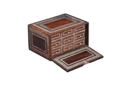 Y AN INDO PORTUGUESE HARDWOOD AND BONE INLAID TABLE CABINET, POSSIBLY GOA