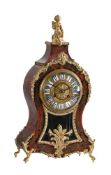 Y A FRENCH RED TORTOISESHELL, BRASS INLAID, AND GILT METAL MOUNTED MANTEL CLOCK