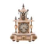 AN ALABASTER AND GILT METAL MOUNTED MANTEL CLOCK