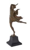 AFTER PIERRE LE FAGUAYS, A VERDIGRIS PATINATED BRONZE MODEL OF A DANCER IN ART DECO STYLE
