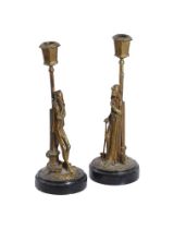 A PAIR OF AUSTRIAN GILT BRONZE FIGURAL CANDLESTICKS