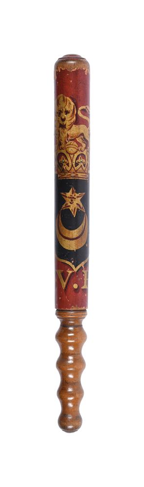 A VICTORIAN PAINTED WOOD SHORT TRUNCHEON