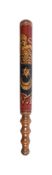 A VICTORIAN PAINTED WOOD SHORT TRUNCHEON