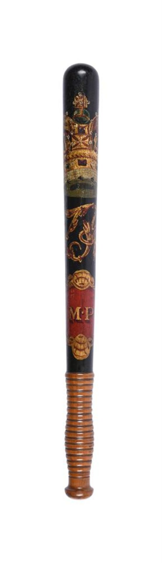 A VICTORIAN HEBBERT AND CO PAINTED WOOD PROVOST'S TRUNCHEON