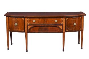 A GEORGE III MAHOGANY, SATINWOOD BANDED, AND INLAID SIDEBOARD