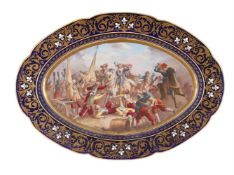 A SEVRES STYLE OVAL PORCELAIN DISH LATE 19TH CENTURYPainted with a depiction of the Battle of Rocr