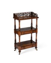 Y AN EARLY VICTORIAN ROSEWOOD THREE TIER ETAGERE
