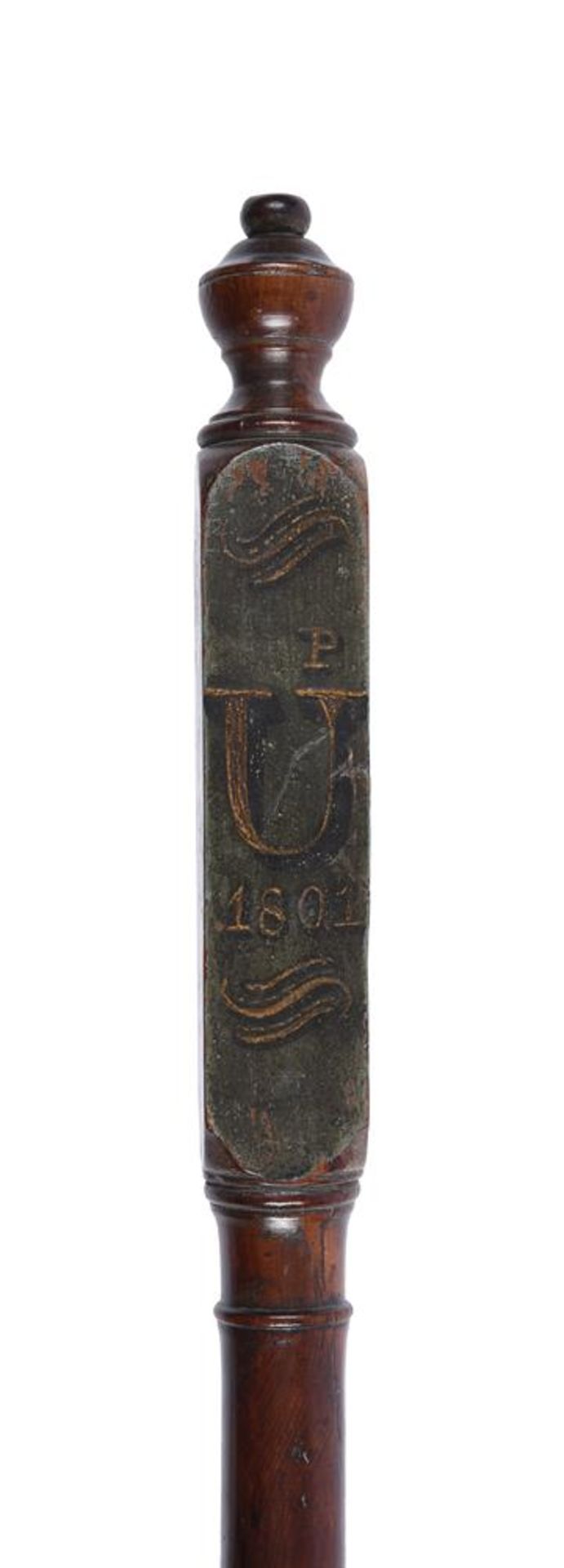 A GEORGE III WEST COUNTRY PAINTED WALNUT TRUNCHEON - Image 3 of 5