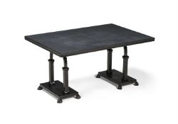 A FORGED IRON AND SLATE 'PERISTYLE' COFFEE TABLE