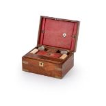 A MAHOGANY AND BRASS MOUNTED WRITING OR DRESSING BOX, BEARING LABEL FOR W.DOBSON, STRAND, LONDON