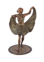 AN AUSTRIAN COLD PAINTED BRONZE MODEL OF A DANCERON A WINDY DAY