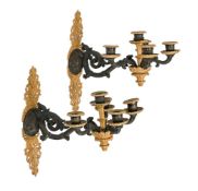 A PAIR OF FRENCH BRONZE AND GILT METAL WALL APPLIQUÉS IN REGENCY STYLE