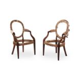 A PAIR OF GEORGE III MAHOGANY OPEN ARMCHAIR FRAMES